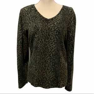 Nina Leonard Animal Print Lambswool Angora Sweater